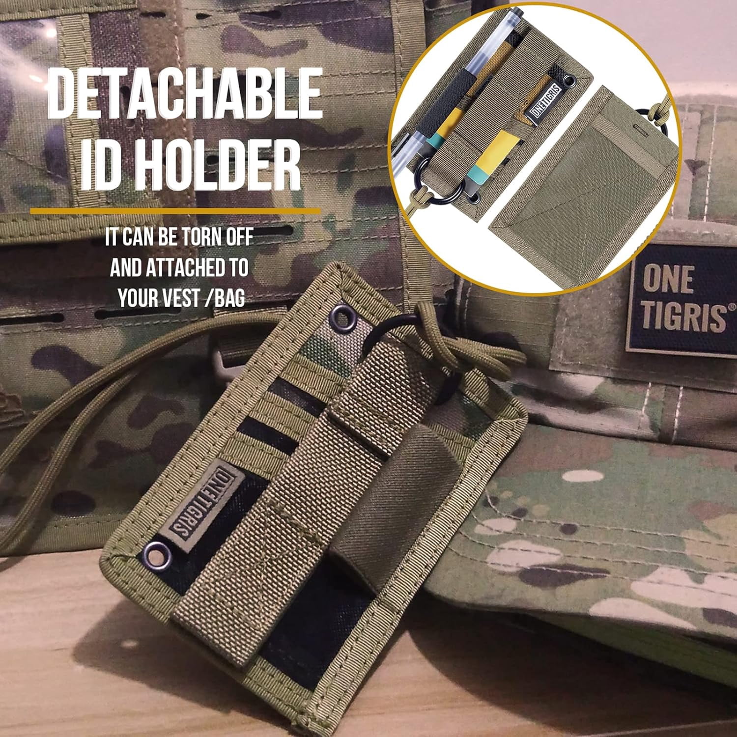 Tactical ID Card Holder Hook & Loop Patch Badge Holder Neck Lanyard Key Ring and Credit Card Organizer