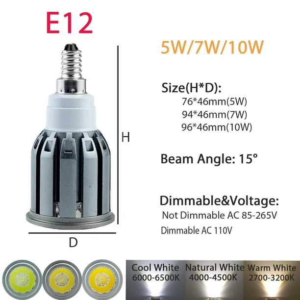 Focos LED regulables COB para el hogar, lámparas brillantes de aluminio, 5W, 7W, 10W, 110V, 220V, C36, E27, E12, E14, B22, B15, GU10, GU5.3