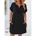 thumbnail image 2 of Women Lace V Neck Casual Boho Dress Comfy Short Sleeve Flowy Hem A Line Beach Dress Black XL, 2 of 9