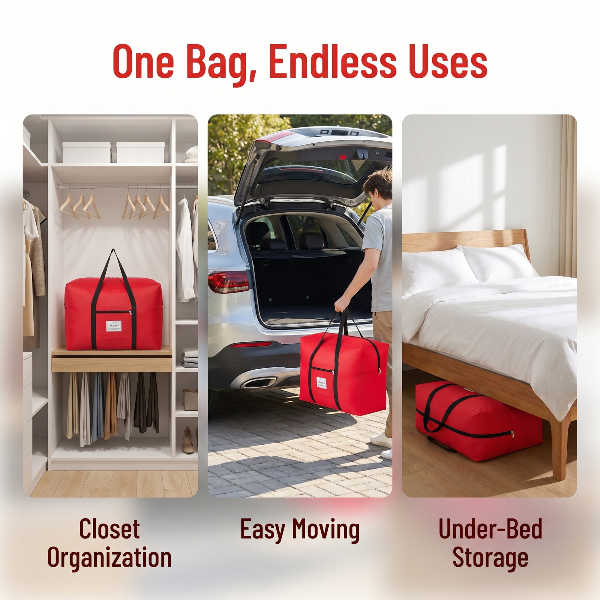 Unique Bargains Extra Large Oxford Travel Storage Bag for Organizing Red 20.1" x 16.1" x 10.2"