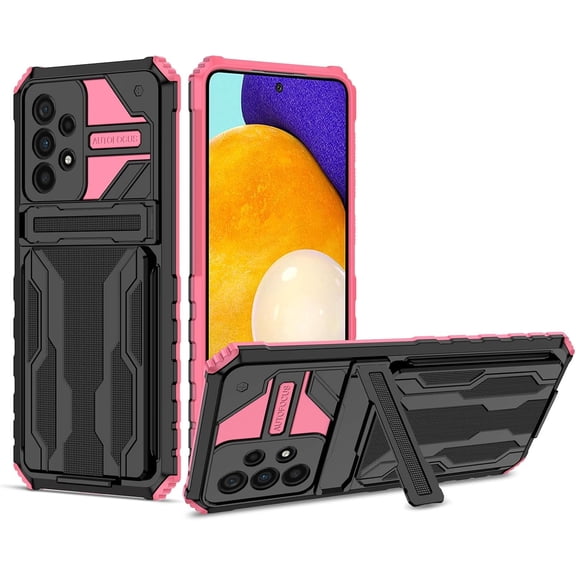 Case for Galaxy A73 5G,Military Grade [Built-in Kickstand] with Card Holder Dual-Layer Design Heavy Duty Shockproof Protection Phone Case for Samsung Galaxy A73 5G (Pink)