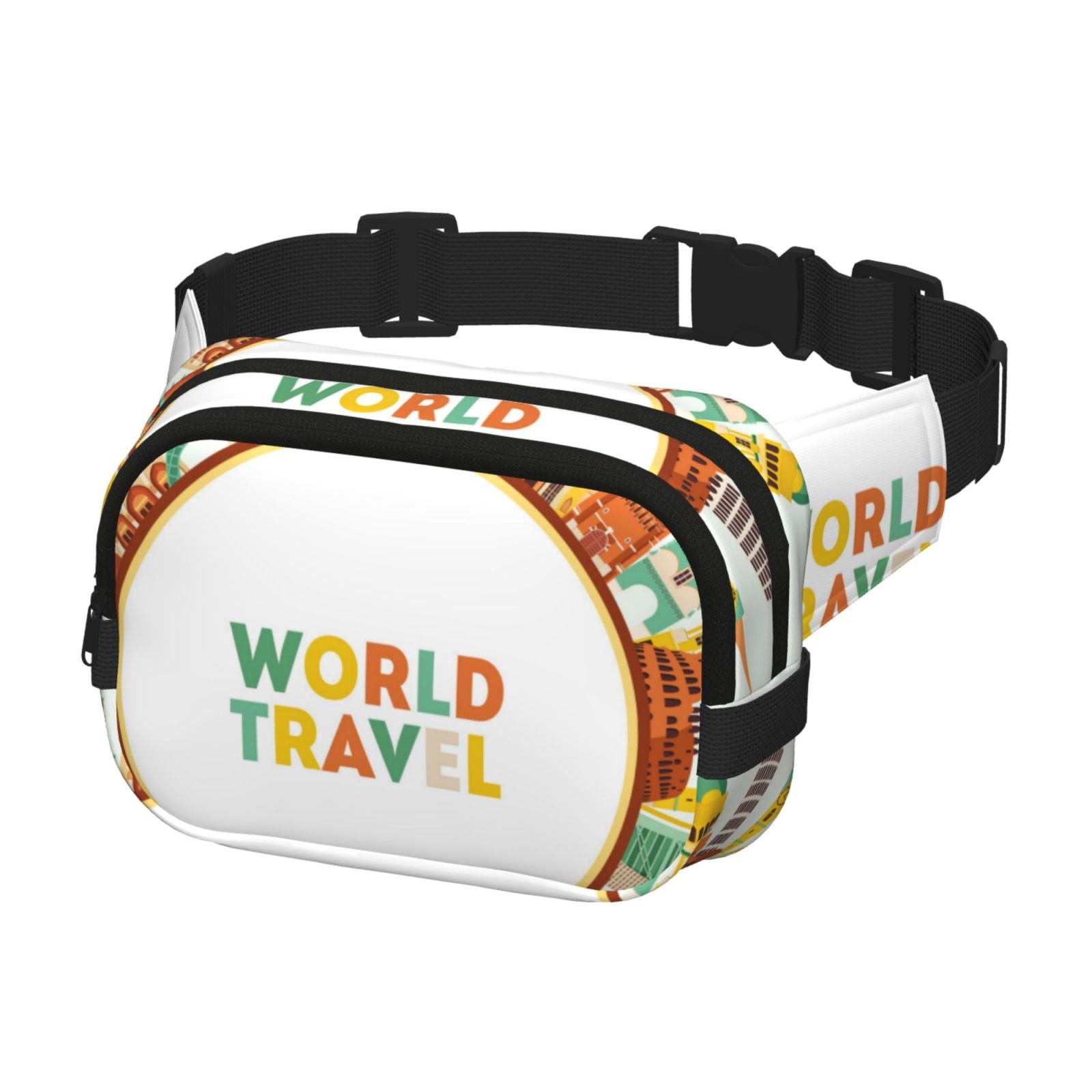 Picia World Travel3 Print Square Double-Layer Waist Bag Mini Adjustable Waist Belt Bag Exercise Running Travel Hiking