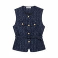 thumbnail image 1 of Chaleco Con Cinturón De Lentejuelas, Chaleco Versátil De Tweed Con Botones Dorados, Chaleco Con Botones En La Parte Delantera Para Amantes De La Moda, Adultos, Para Vestir En Azul marino S, 1 of 6
