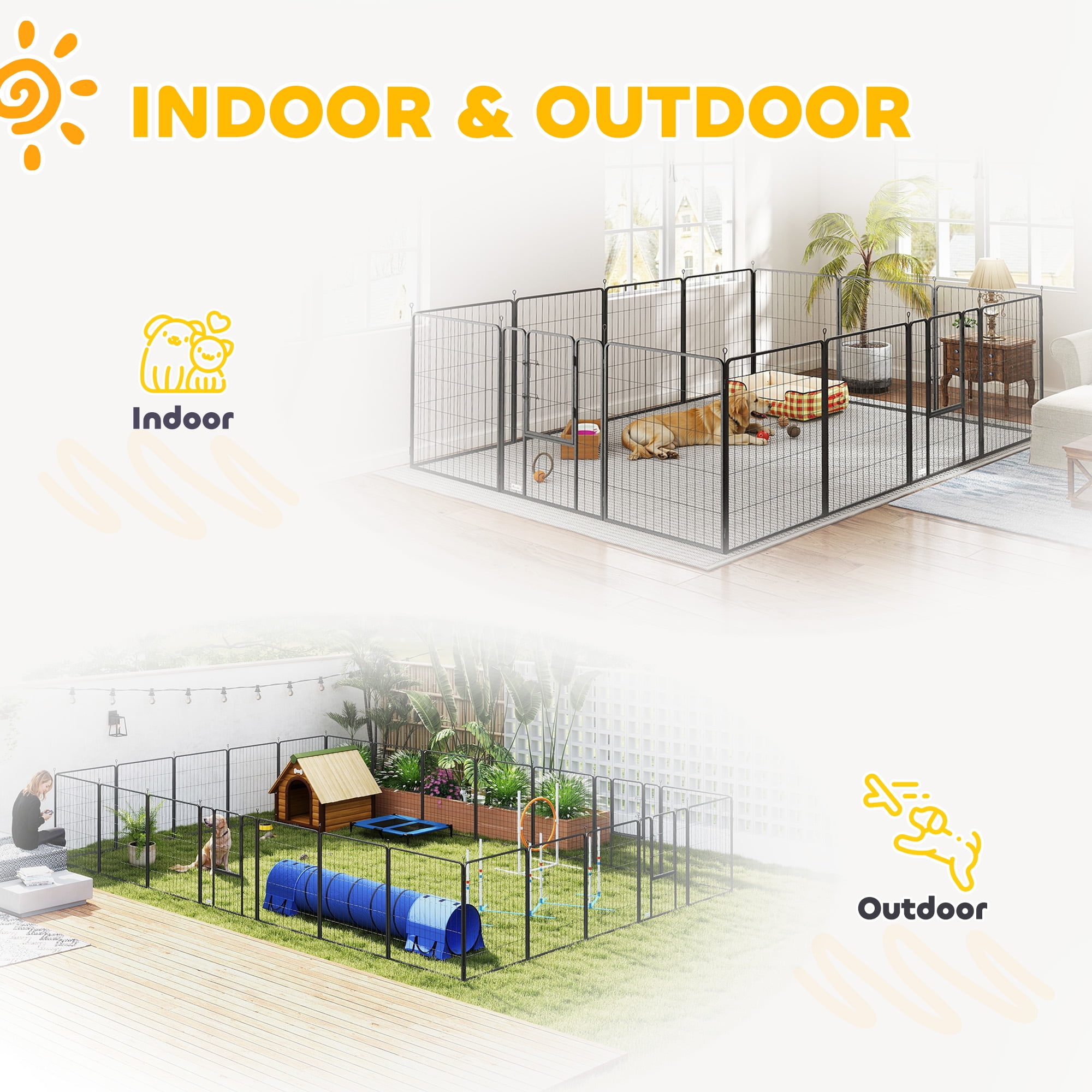 PawHut 39" H Dog Playpen for Indoor and Outdoor, 24 Panels Puppy Play Pen with Lockable Door, DIY Shape Pet Exercise Fence for Multiple Dogs, Gray