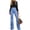 Light Blue, variant on LYMAYTER Women's High Waist Flare Bell Bottom Jeans Button Front Vintage Wash Stretch Denim Pants