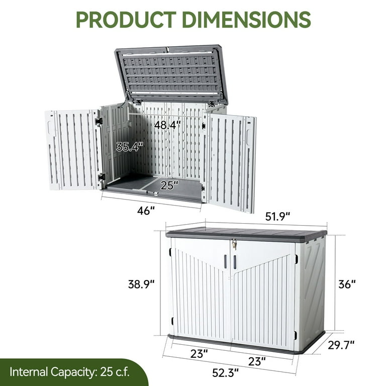 ゆん Aoxun 52inch Outdoor Storage Cabinet, Patio Waterproof Trash Can