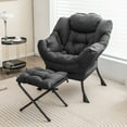 thumbnail image 3 of Topbuy Lazy Chair with Ottoman Modern Leisure Reading Chair with Pillow Armrests Side Pocket & Footrest Grey, 3 of 9