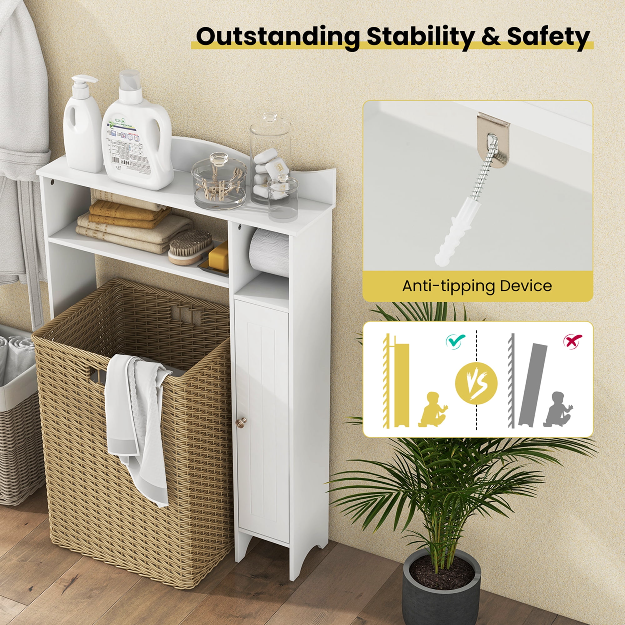 Free Standing Toilet Paper Holder with 4 Shelves and Top Slot for Bathroom  - Costway