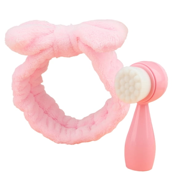 Aellinatey 2-in-1 Face Brush Makeup Headbands Facials Cleansing Brush Bowknot Hair Bands