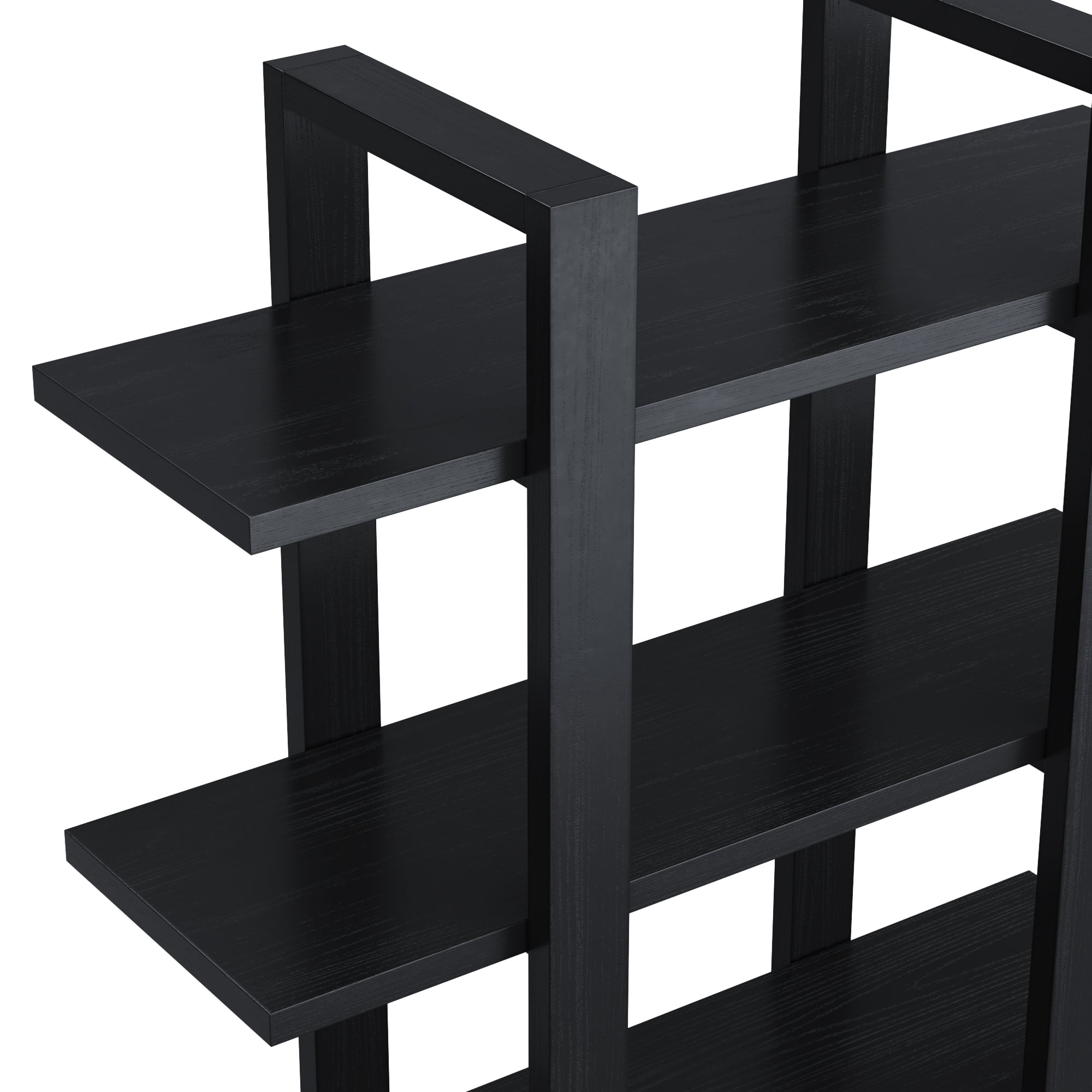Nathan James Benji Mid Century Wall Unit Bookcase, Decorative Floating 3-Tier Wood Shelf, Black Oak