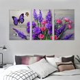 thumbnail image 3 of FUMJ Purple Flowers Picture Canvas Prints Wall Art Room Wall Decor Floral on The Wooden Frame Background Painting for Bathroom Bedroom Home Wall Decoration Modern Artwork 12''x16''X3 Panels, 3 of 4