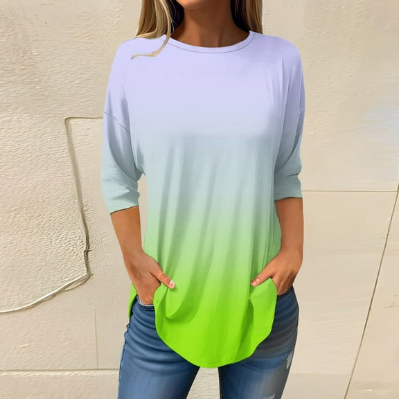3/4 Length Sleeve Womens Tops 2025 Spring Neck Casual Print Tunic T Shirts Three Quarter Length Womens Tops