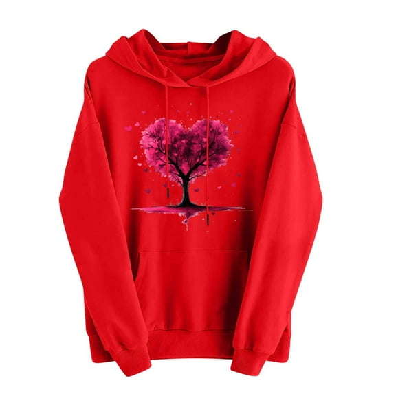 Gpaecead Valentine's Day Hoodies for Women - Round Neck Long Sleeve Shirts with Heart & Love Designs Sweatshirt L Red