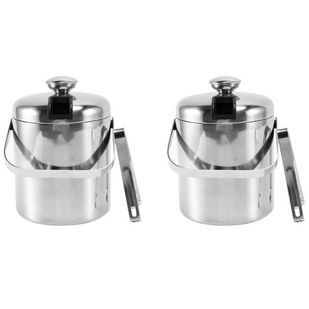 

DTRALD 2X Ice Buckets with Stainless Steel Ice Tongs Double Wall with Lid Silver Ice Wine Chiller