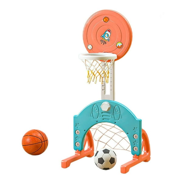 Juego de Aro de Baloncesto para Niños con Balón de Fútbol, Juguete para Actividades Al Aire Libre en Interiores, Altura Ajustable, Juguete Deportivo P Azul naranja