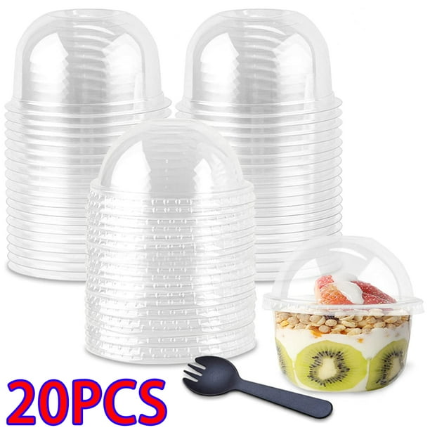 Lishuaiier 20PCS Disposable Clear Plastic Cups with Lids and forks