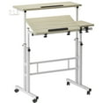 thumbnail image 4 of Soges Mobile Standing Desk with Cup Holder and Hooks, Portable Stand Up Desk, Adjustable Height Small Standing Desk, Rolling Desk with Wheels, Home Office Laptop Cart, Maple, 4 of 7
