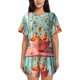 thumbnail image 1 of Balery Floating Colorful Cereal Conjunto de Pijama para Mujer con Estampado, Dos Piezas de Manga Corta y Shorts, Ropa de Dormir Suave con Cuello Redondo y Bolsillos-XX-Large, 1 of 6