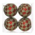 thumbnail image 1 of 4ct Rouge et Vert Citron Damier Incassable Finition Boule de Noël Ornements 4.75" (120mm), 1 of 1