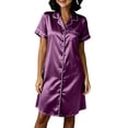 thumbnail image 2 of Blmnix Nightshirts Sleep Dress for Women Button Down Nightgown Satin Nightgowns Sleep Shirt Purple Above-the-Knee Collared Short Sleeve Mumu Nightgown for Women, 2 of 8