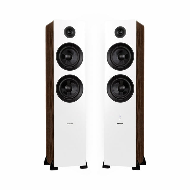 Fluance Ai81 Elite Powered 2-Way Floorstanding Tower Speakers, 150W Built-in Amplifier for 2.0 Stereo Music & Movie Listening, TV, Turntable, PC & Bluetooth - 2x RCA, Optical, Sub Out (White Walnut)