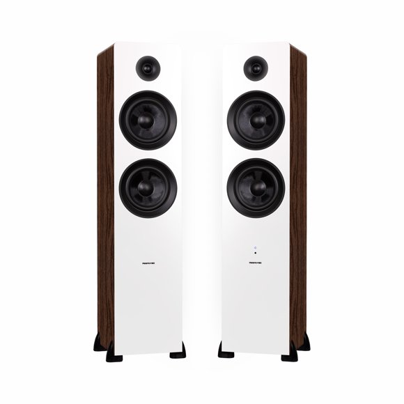 Fluance Ai81 Elite Powered 2-Way Floorstanding Tower Speakers, 150W Built-in Amplifier for 2.0 Stereo Music & Movie Listening, TV, Turntable, PC & Bluetooth - 2x RCA, Optical, Sub Out (White Walnut)