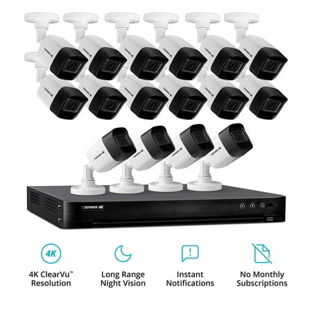 Defender 4k Ultra Wired Security Camera System. Indoor & Outdoor Security Cameras Night Vision Mobile Viewing Motion Detection for Home and Business (16 Cameras)