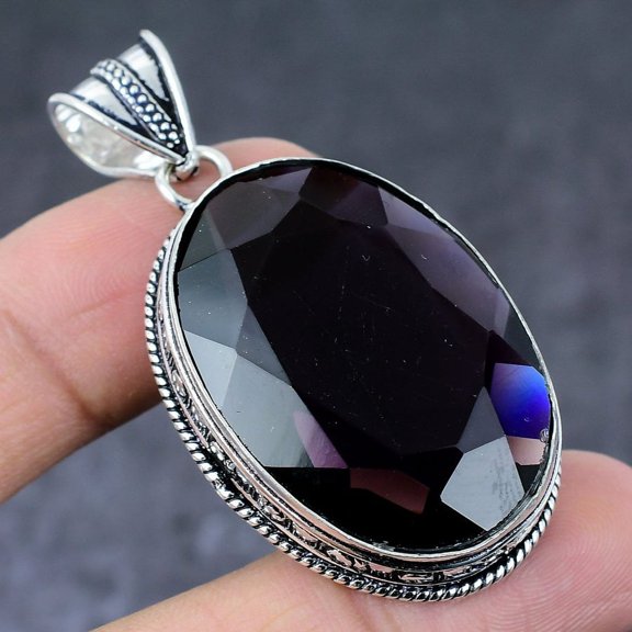 Natural Amethyst Gemstone Handmade 925 Sterling Silver Gift Pendant 2.17"