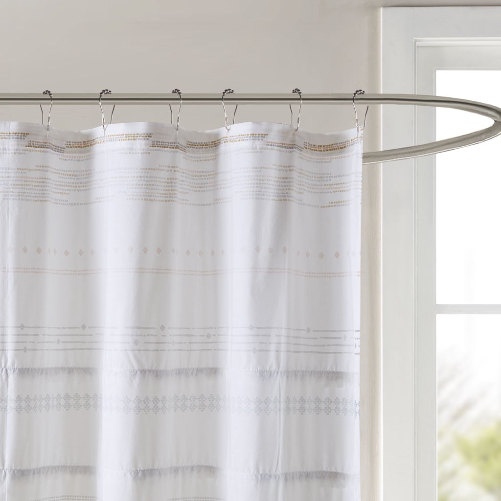 MAYEERTY Cotton Printed Shower Curtain, Off White+Gray，Bathroom Shower Curtains, 72" W x 72” H