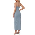 thumbnail image 3 of INSPIRE CHIC Maxi Bodycon Dress for Women's Elastic Spaghetti Strap 2025 Slit Party Club Long Dresses S Blue Grey, 3 of 6