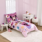 Disney Minnie Mouse 4-Piece Toddler Bedding, "Have Fun", Pink and Lavender, Toddler Bed Size