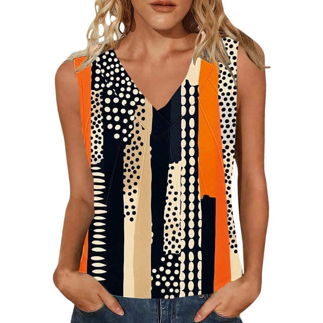 Mujeres sin mangas Tops verano no posicionado impresión rayas cuello en V blusa casual Mujeres cuello en V Tops de verano