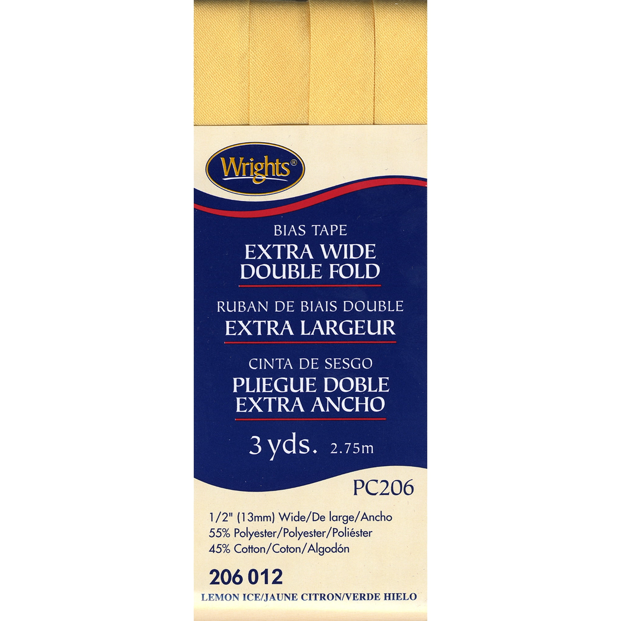 (2 pack) Wrights Bias Tape, Lemon Ice, 1/2" Extra Wide Double Fold Bias Tape Binding For Sewing And Crafts, 3 Yards, 1 Each