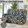 thumbnail image 3 of ZIATUBLES 3 Seater Recliner Sofa Covers Set of 8, Reclining Couch Slipcovers Stretch Recliner Covers with Storage Pocket, Soft Fitted Furniture Protector Slipcovers, Denim Leopard Print, 3 of 9