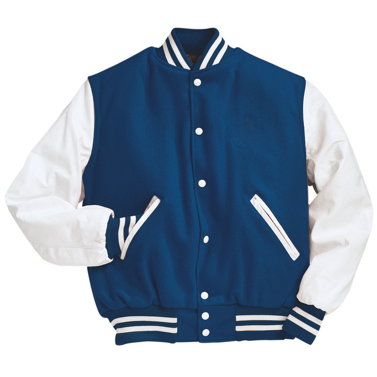 Blue white varsity jacket sales
