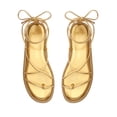 thumbnail image 2 of Schutz Kittie Gold Metallic & Nappa Leather Ankle Lace Up Flat Heel Sandals (GOLD, 5), 2 of 4
