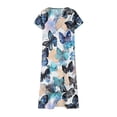 thumbnail image 4 of Women's Summer V Neck Short Sleeve Vintage Floral Print Dress Loose Fit Flowy A Line Beach Dress for Beach Vacations and Casual Daily Wear, 4 of 5