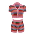 thumbnail image 5 of BOOMNY Womens 2 Peice Sets Striped Short Sleeve Knit Tops Shorts Outfits for Women Summer Casual Matching Sets, 5 of 5