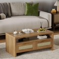 thumbnail image 4 of BeesClover 40” Boho Coffee Table with Storage,Modern Rattan Console Table with Drawers and Open Shelf, 2 Tiers Wooden Center Coffee Table for Living Room/Apartment/Farmhouse/Bedroom/Small Place(Oak), 4 of 9