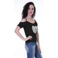 thumbnail image 5 of Moomaya Cold Shoulder Top For Women w/ Sequin Heart Patch Short Summer Tunic, XS-XL, 5 of 9
