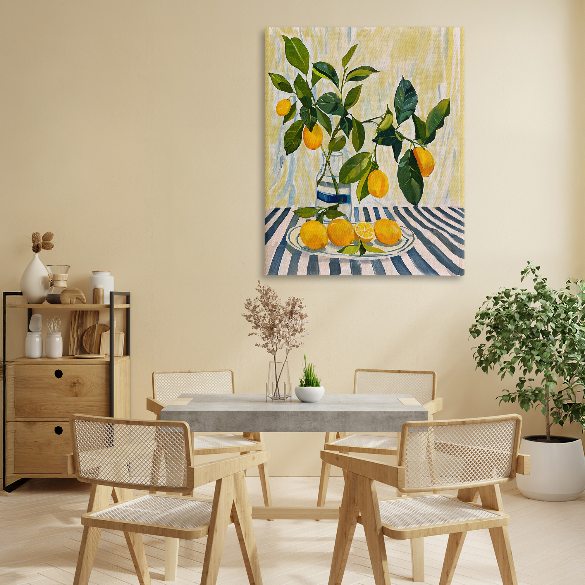 Stupell Industries Lemons on Striped Tablecloth Canvas Wall Art, design by Yen