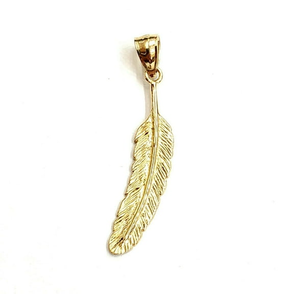 New 14k Yellow Gold solid feather Pendant Unisex gift fine jewelry 1.1g