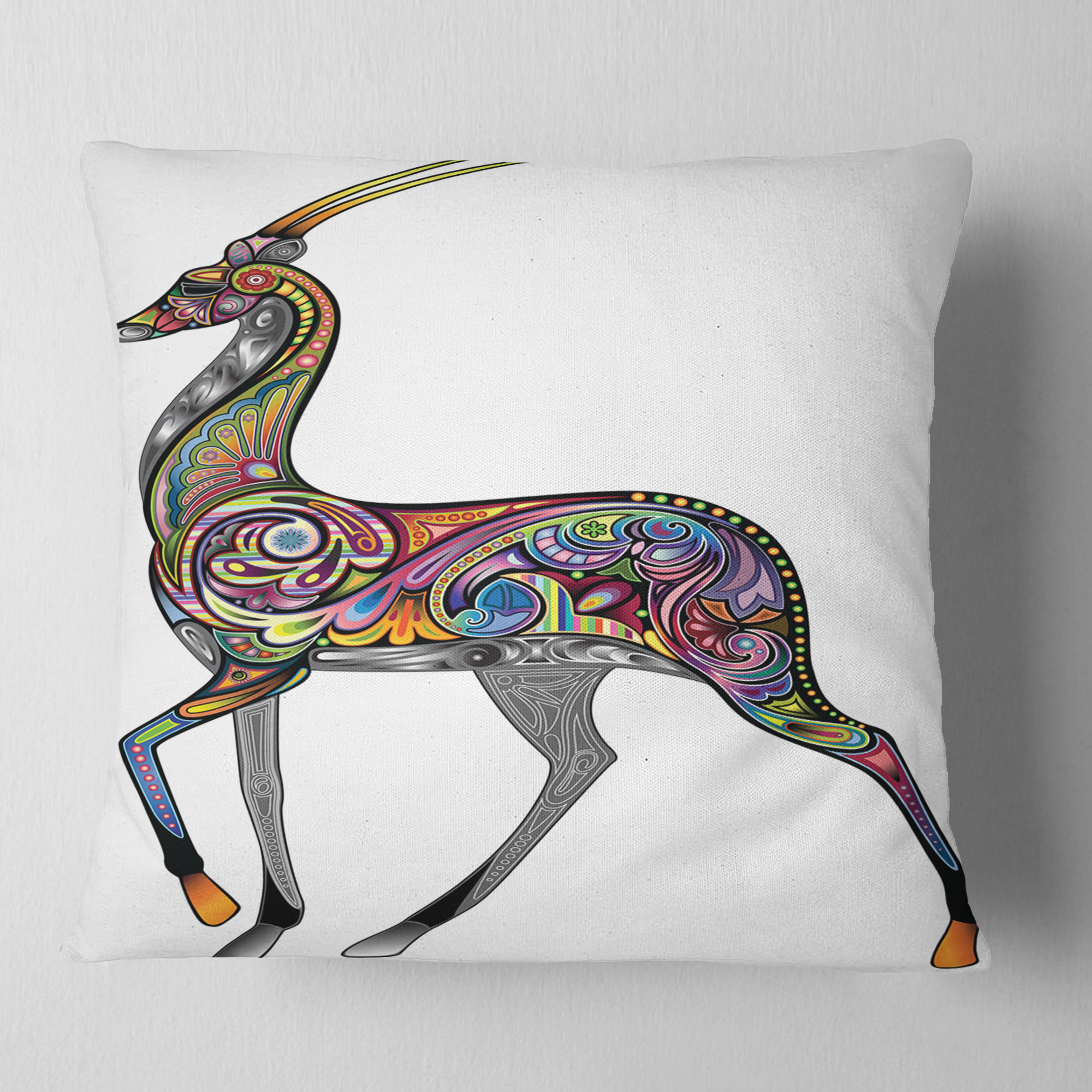 Designart Colorful Antelope - Animal Throw Pillow - 18x18