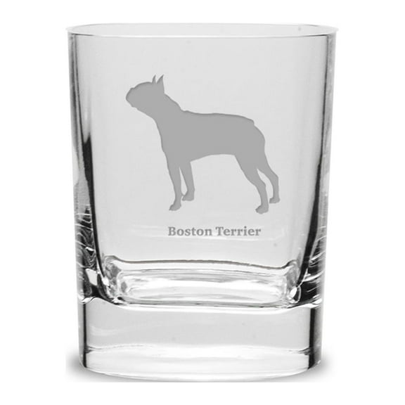 Boston Terrier Luigi Bormioli 11.75 oz Square Round Double Old Fashion Glass