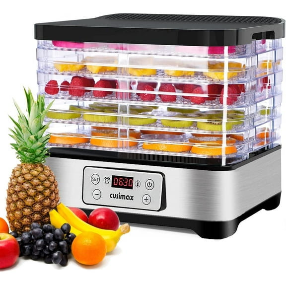 Cusimax Food Dehydrator with Temp Control and 24 Hours Timer for A Variety of Foods and 5 Trays with Adjustable Height, BPA-Free