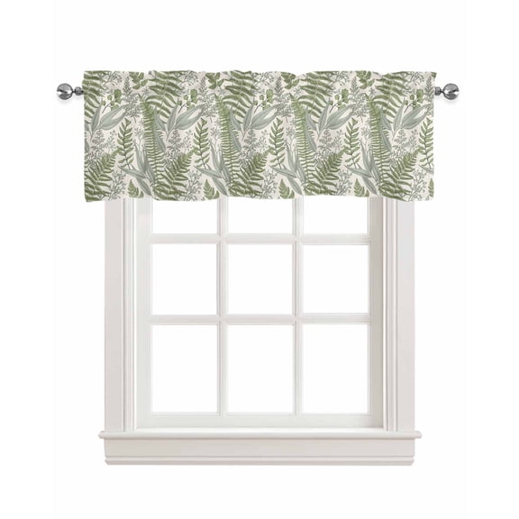Pastoral Botanical Linen Curtain Valance for Bedroom/Bathroom/Kitchen/Office/Living/Dining Room Window,Green Herbs Plants Vintage Rod Pocket Topper Decorative Cafe Drapes Panel 42"x12"