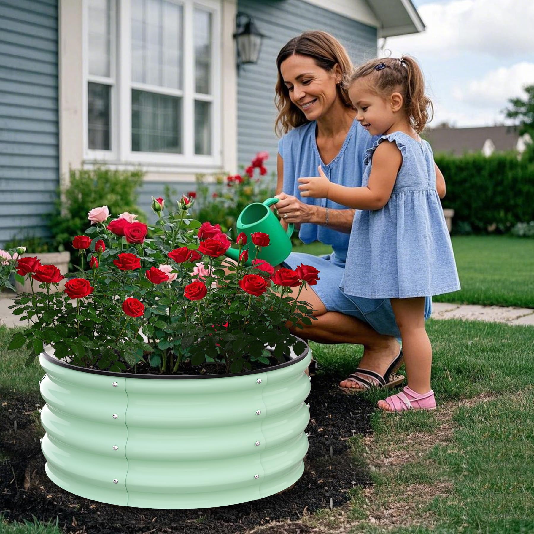 Yeshouse Round Galvanized Raised Garden Bed - 2FT/3FT/4FT Sizes - Outdoor Flower & Vegetable Bed - Heavy - Duty & Open - Bottom Design