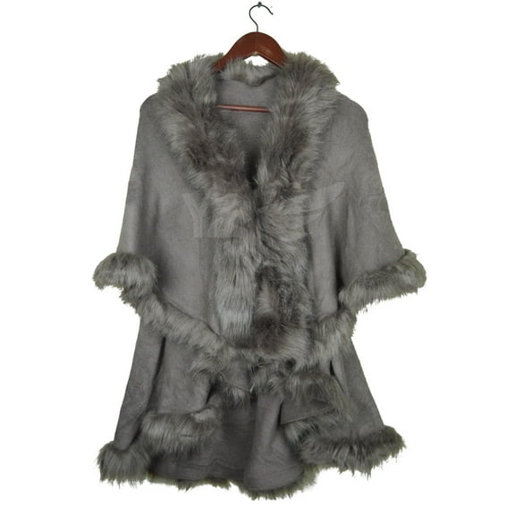 Khaki Luxury New Women Fashion Vintage Collar Cape Cloak Poncho Coat Faux Wool