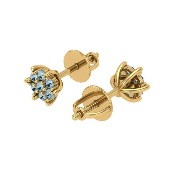 0.28Ct Brilliant Round Cut Studs Natural Swiss Blue Topaz 18K Yellow Solid Solid Gold Everyday Dainty Earrings Screw Back
