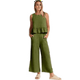 thumbnail image 3 of Women'S Casual Sleeveless Pleated Round Neck Vest Wide Leg Cropped Pants Set Green S, 3 of 6